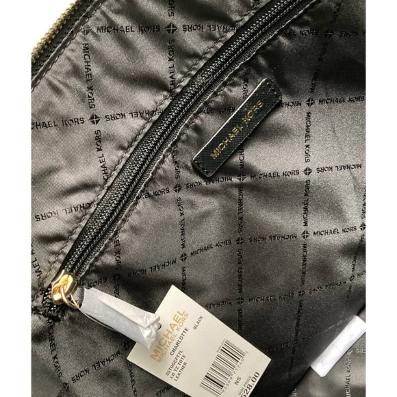 Michael Kors Charlotte 35T0GCFT7L Large Top Zip Tote In Black - Picture 4 of 6
